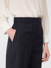 Pinstripe wool trousers - Navy