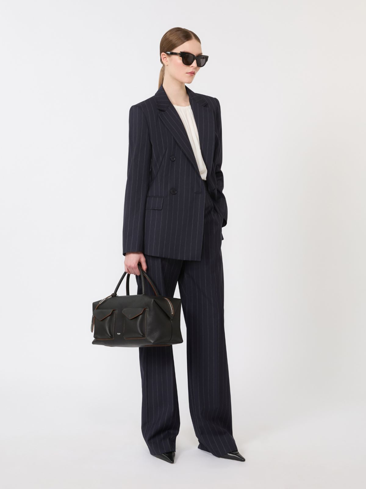Pinstripe wool trousers - Navy
