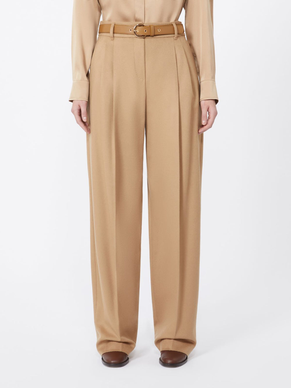 Flowing pure wool trousers - Camel