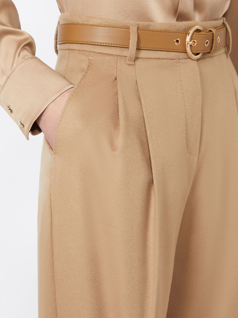 Flowing pure wool trousers - Camel