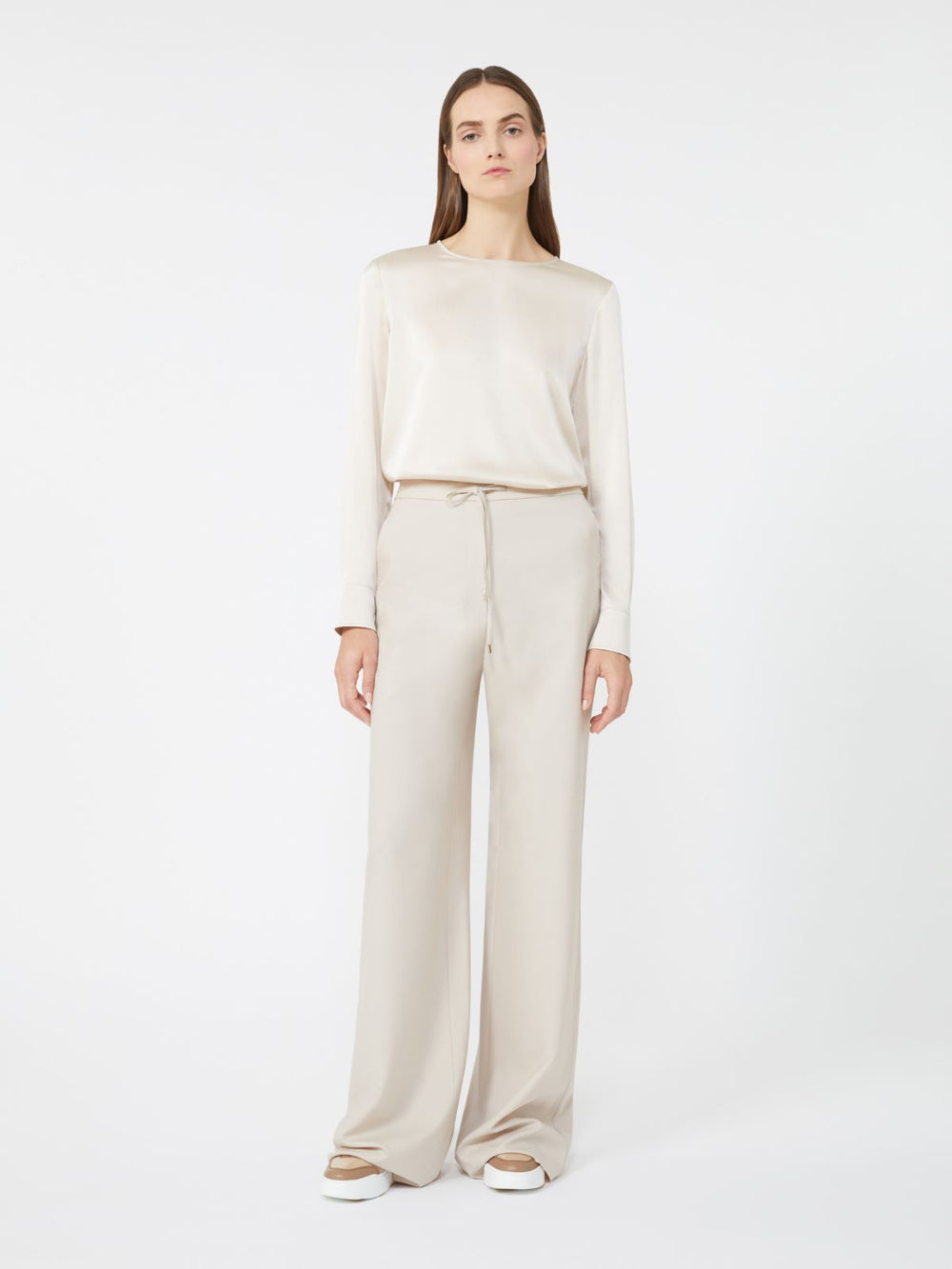 Wool twill drawstring trousers - Beige