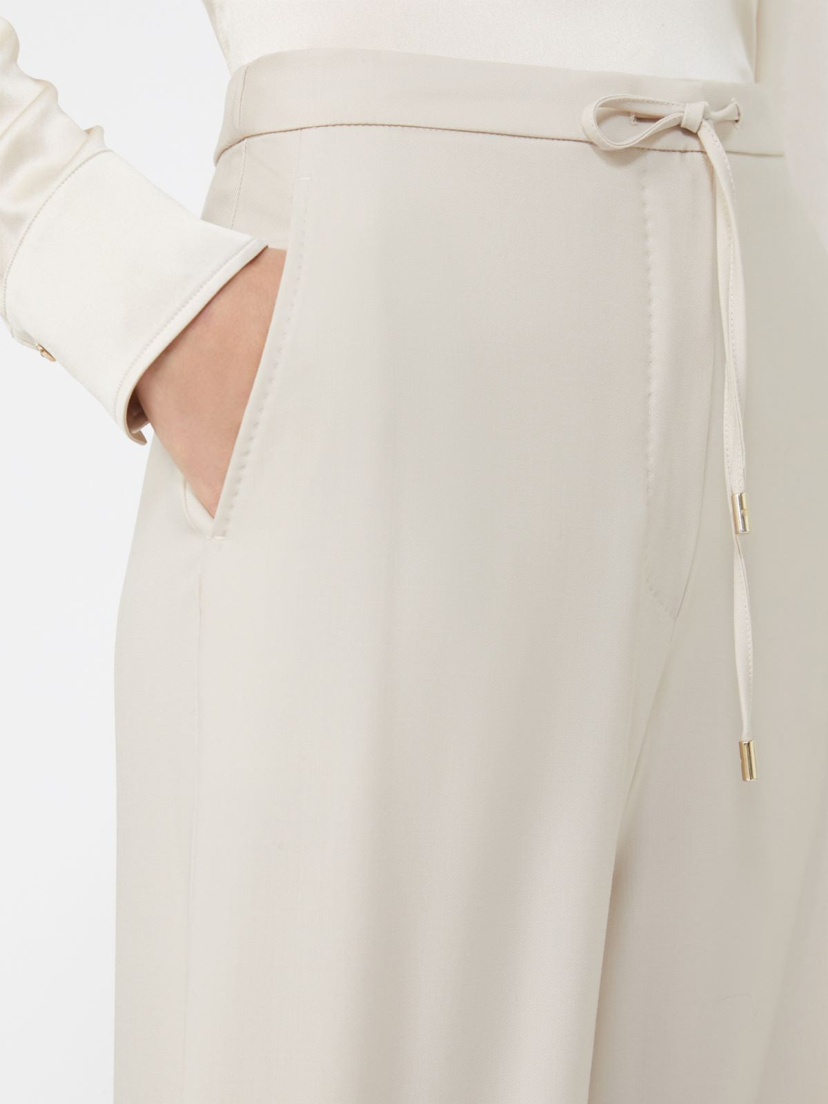 Wool twill drawstring trousers - Beige