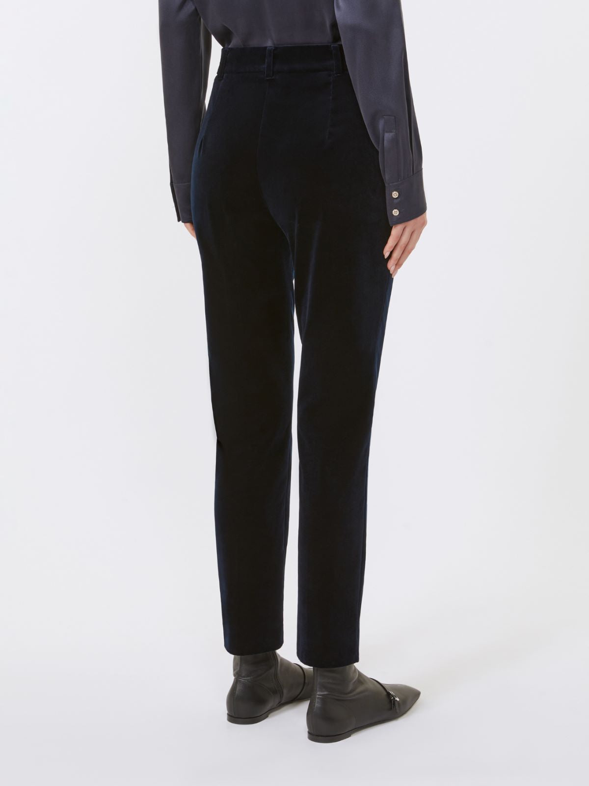 Slim-fit velvet cigarette trousers - Navy
