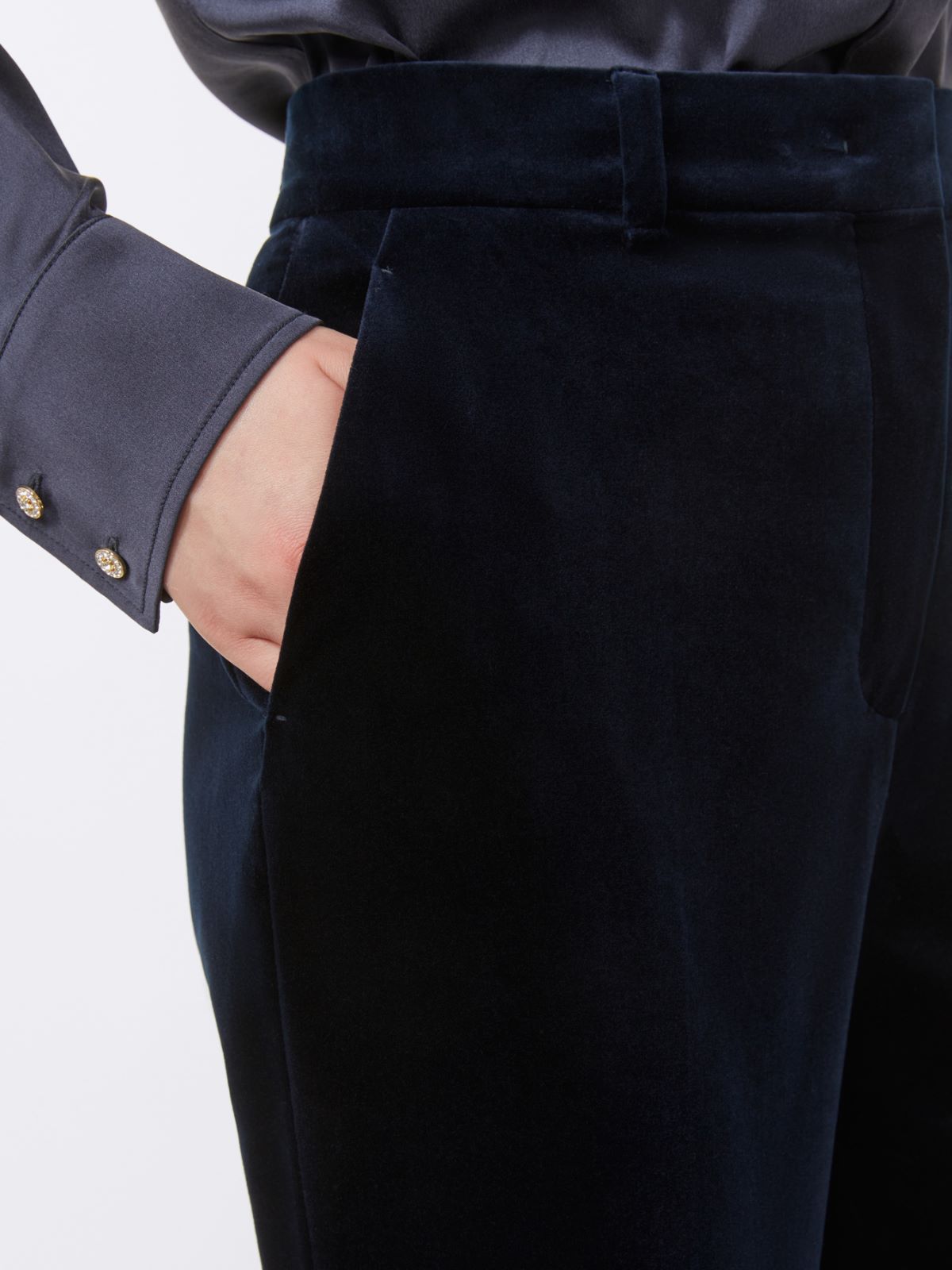 Slim-fit velvet cigarette trousers - Navy