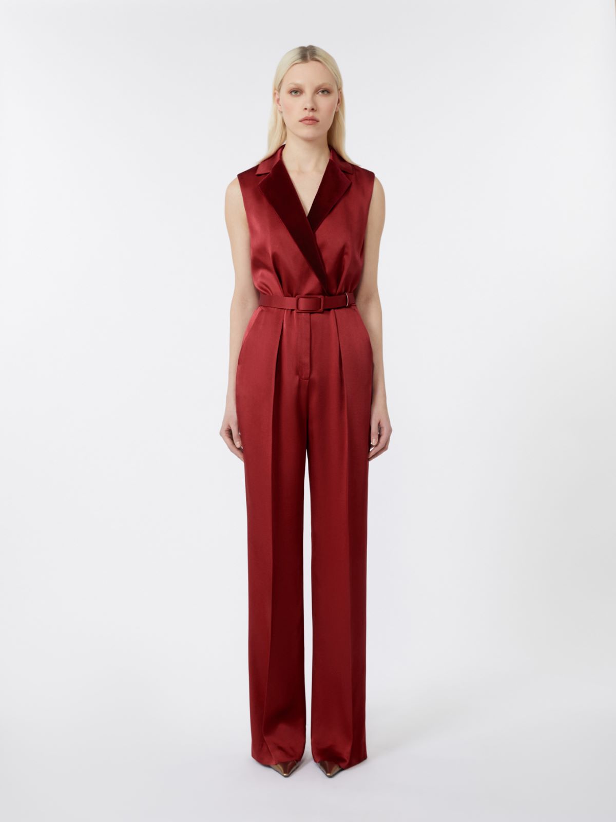 Tuxedo jumpsuit in enver satin - Bordeaux