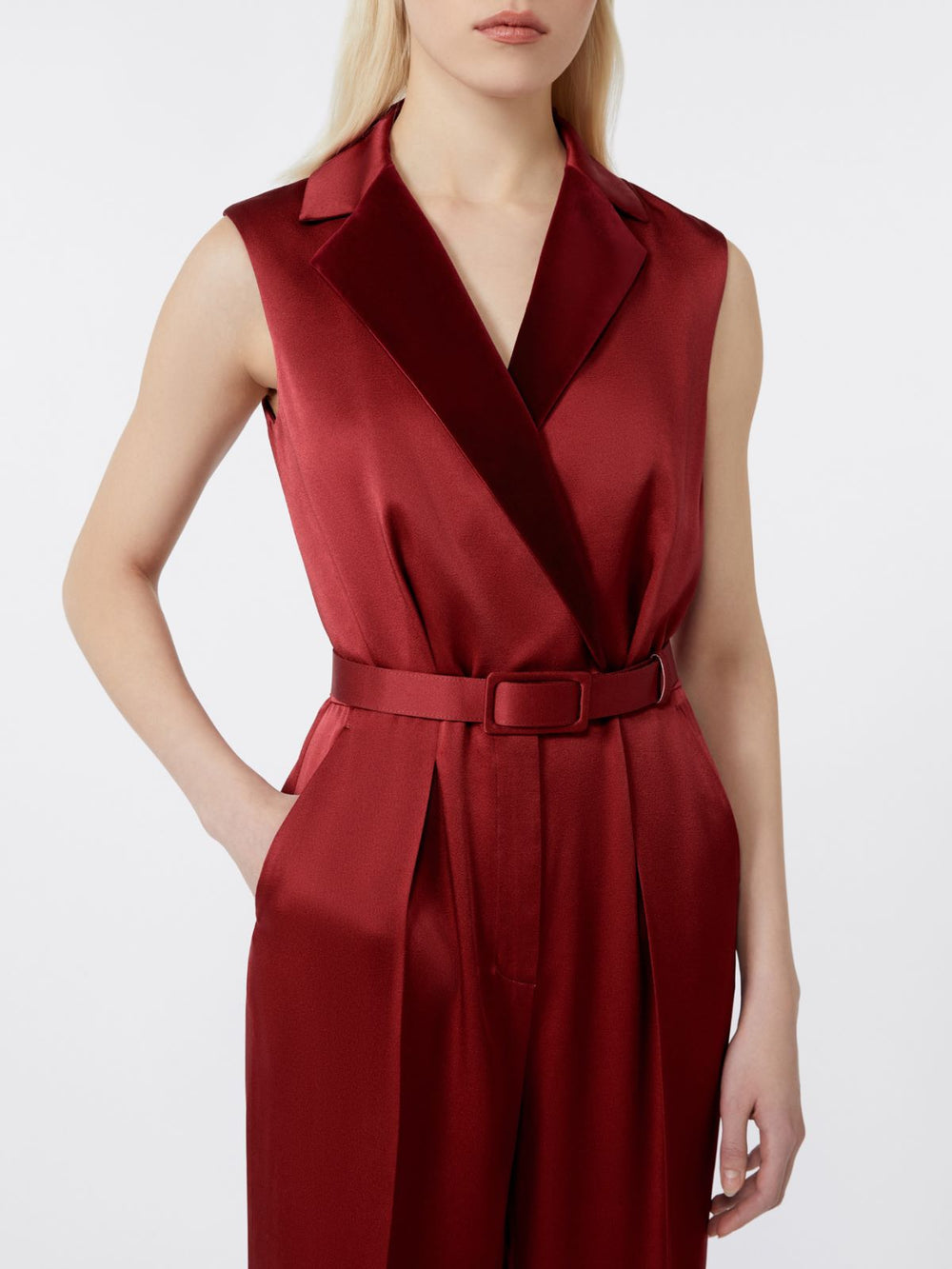 Tuxedo jumpsuit in enver satin - Bordeaux