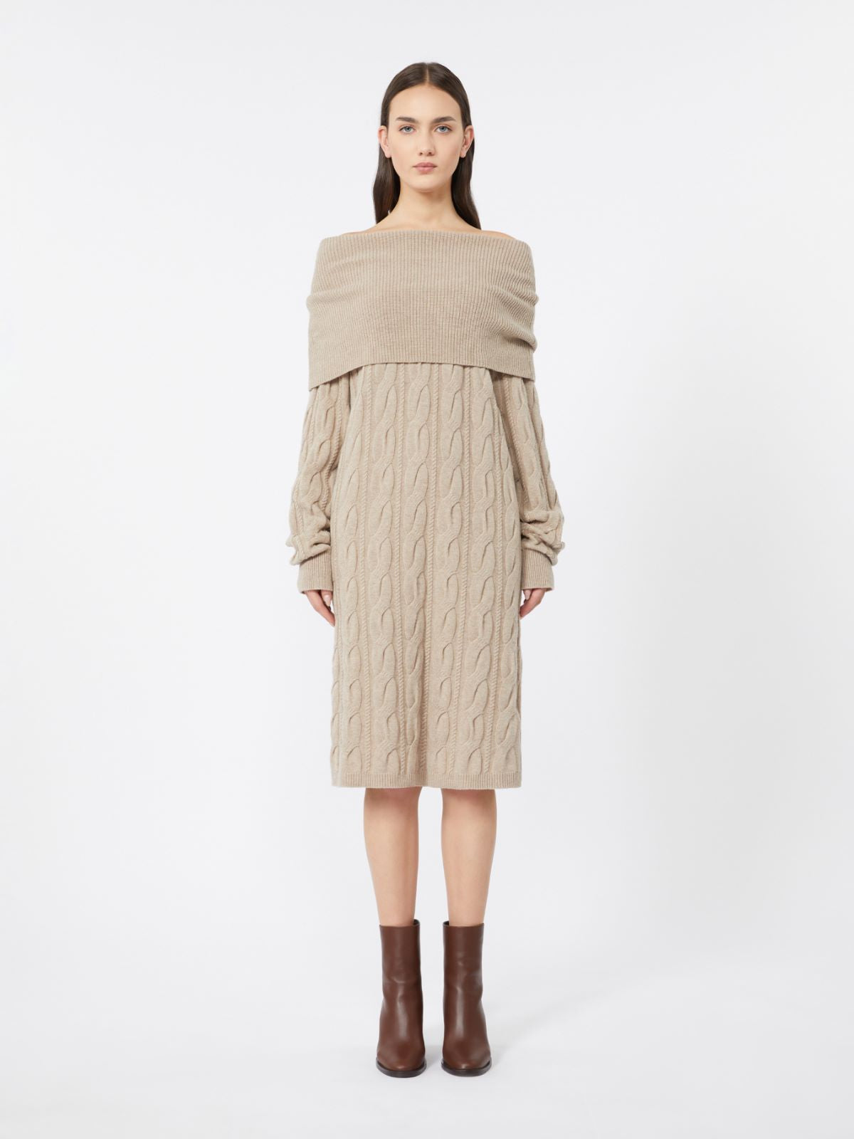 Cable-knit wool and cashmere dress - Shaded grey