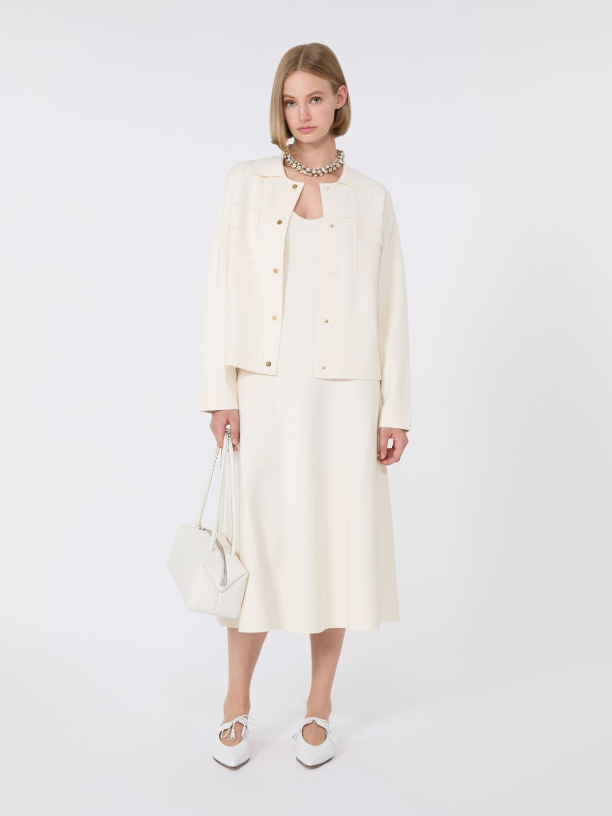 Boxy-fit stretch viscose jacket - White