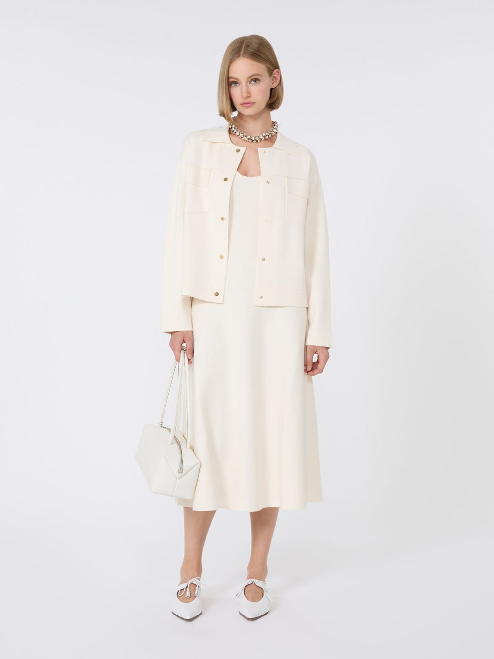 Boxy-fit stretch viscose jacket - White