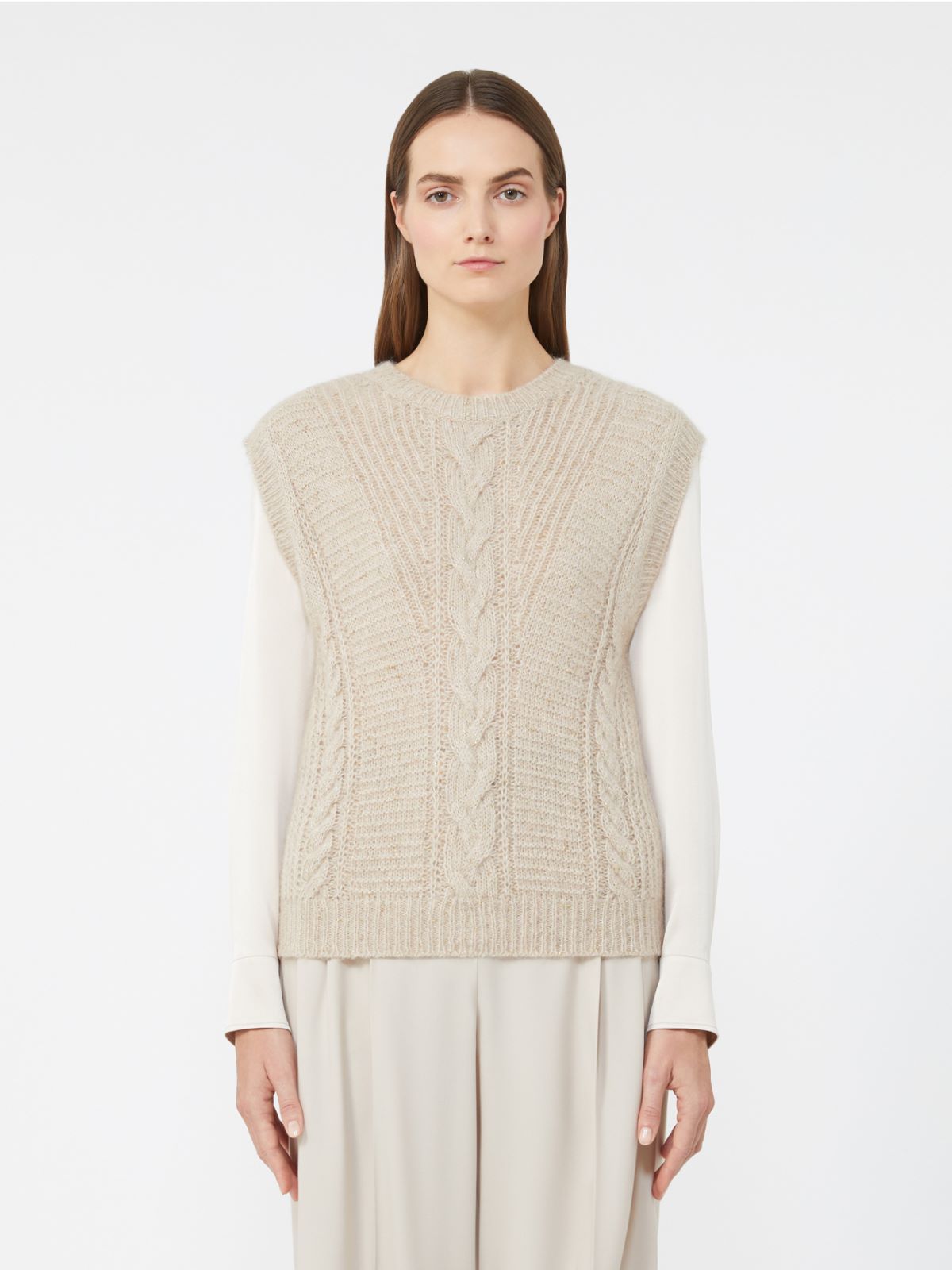 Alpaca and lurex gilet - Beige