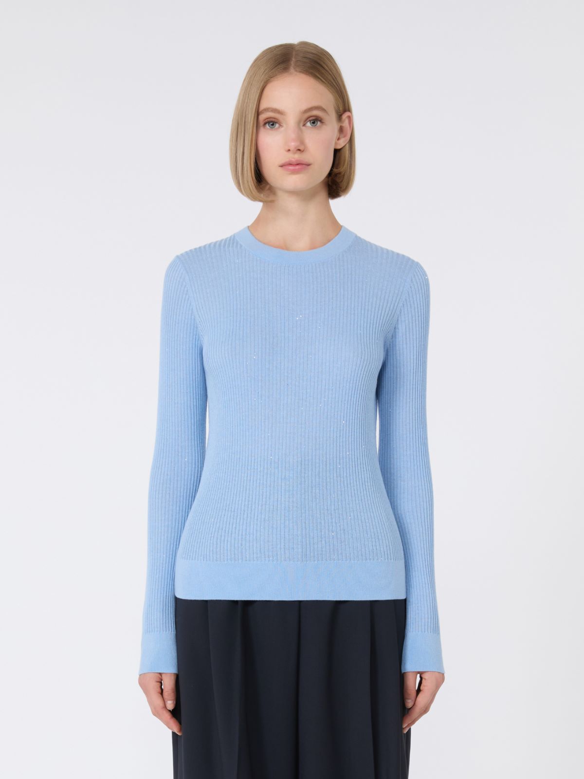 Sequinned wool and silk sweater - Light blue