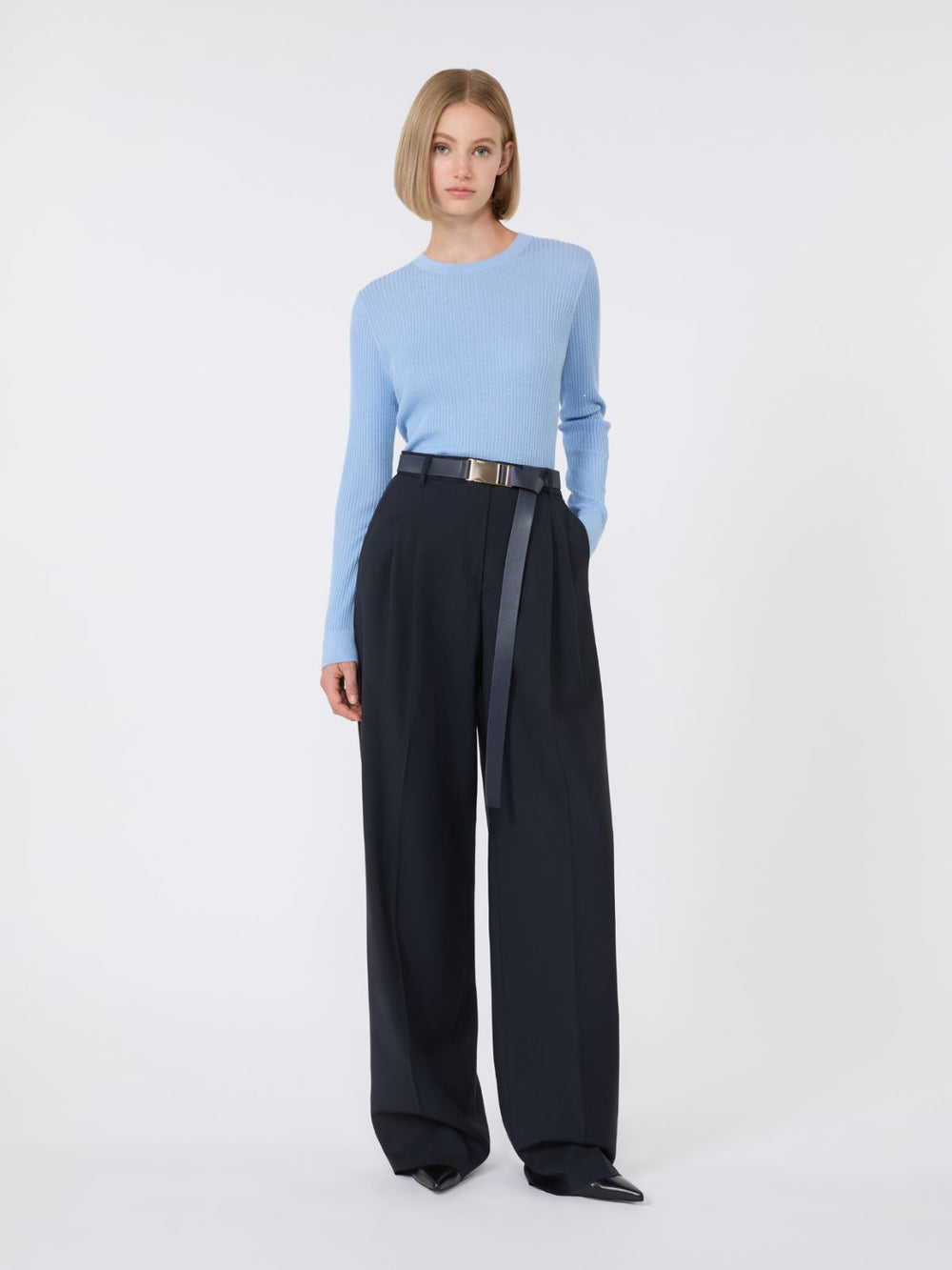 Sequinned wool and silk sweater - Light blue
