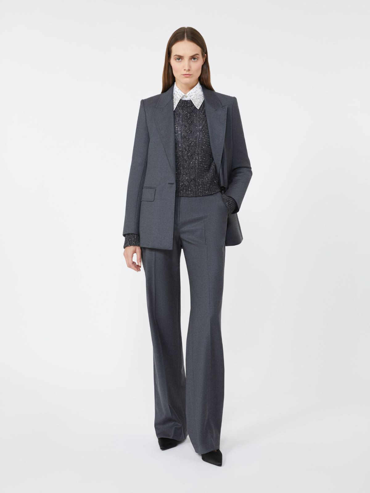 Boxy sweater in alpaca blend - Dark grey