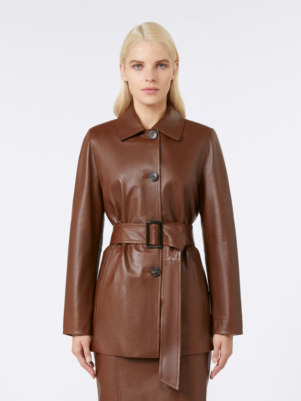 Belted nappa jacket - Brown