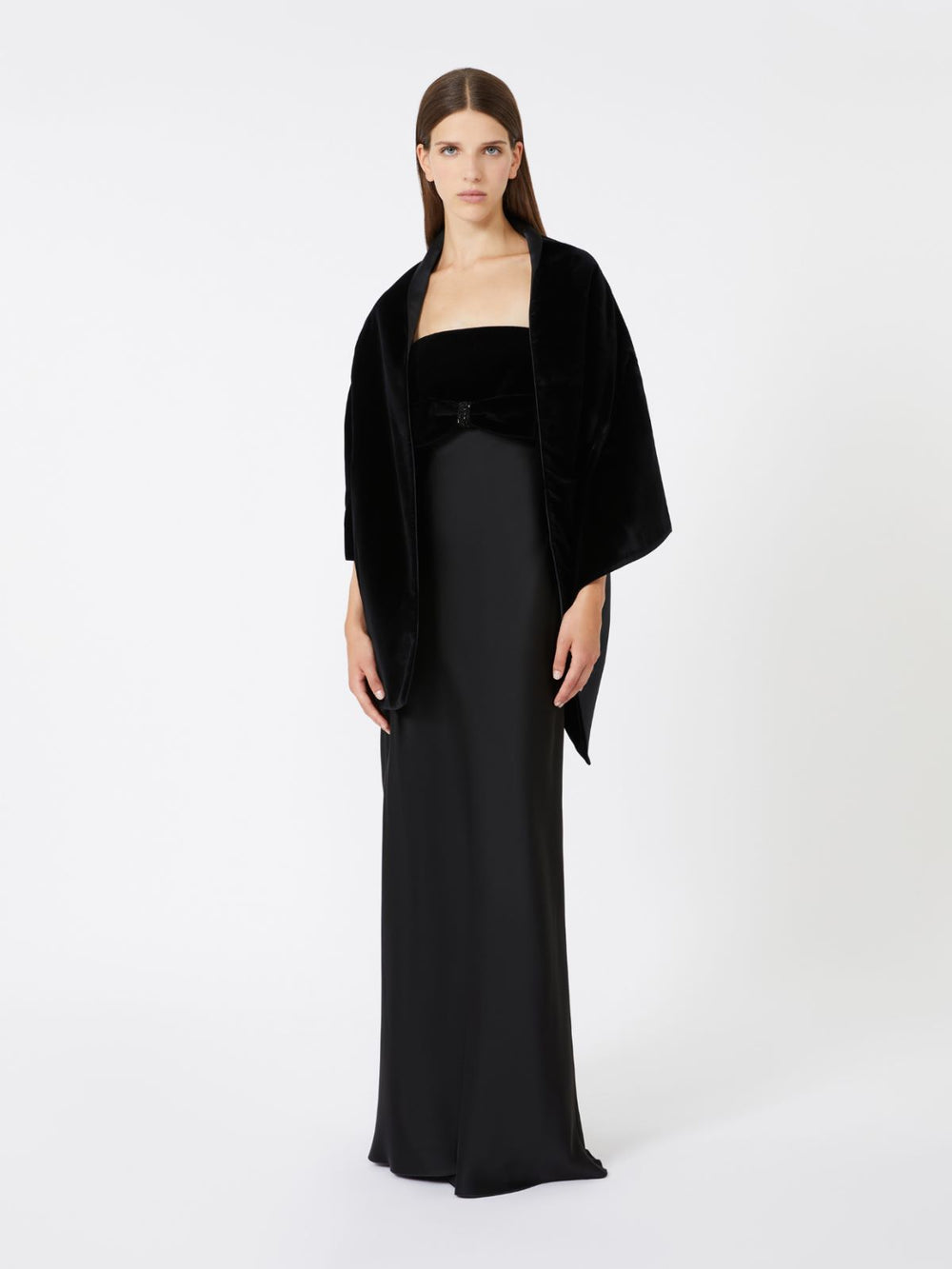 Reversible velvet and duchesse stole - Black