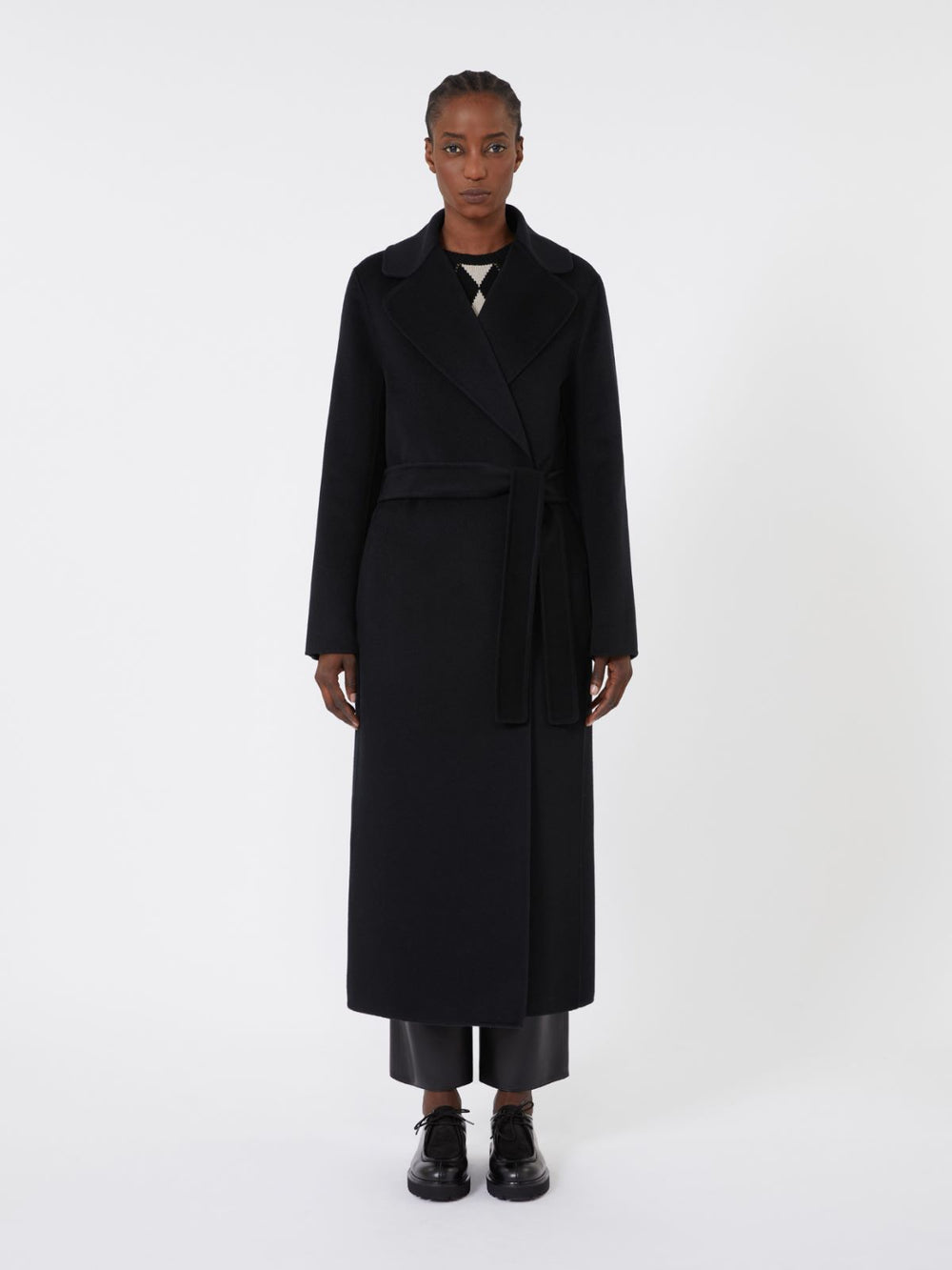Wool and cashmere coat with belt - Black