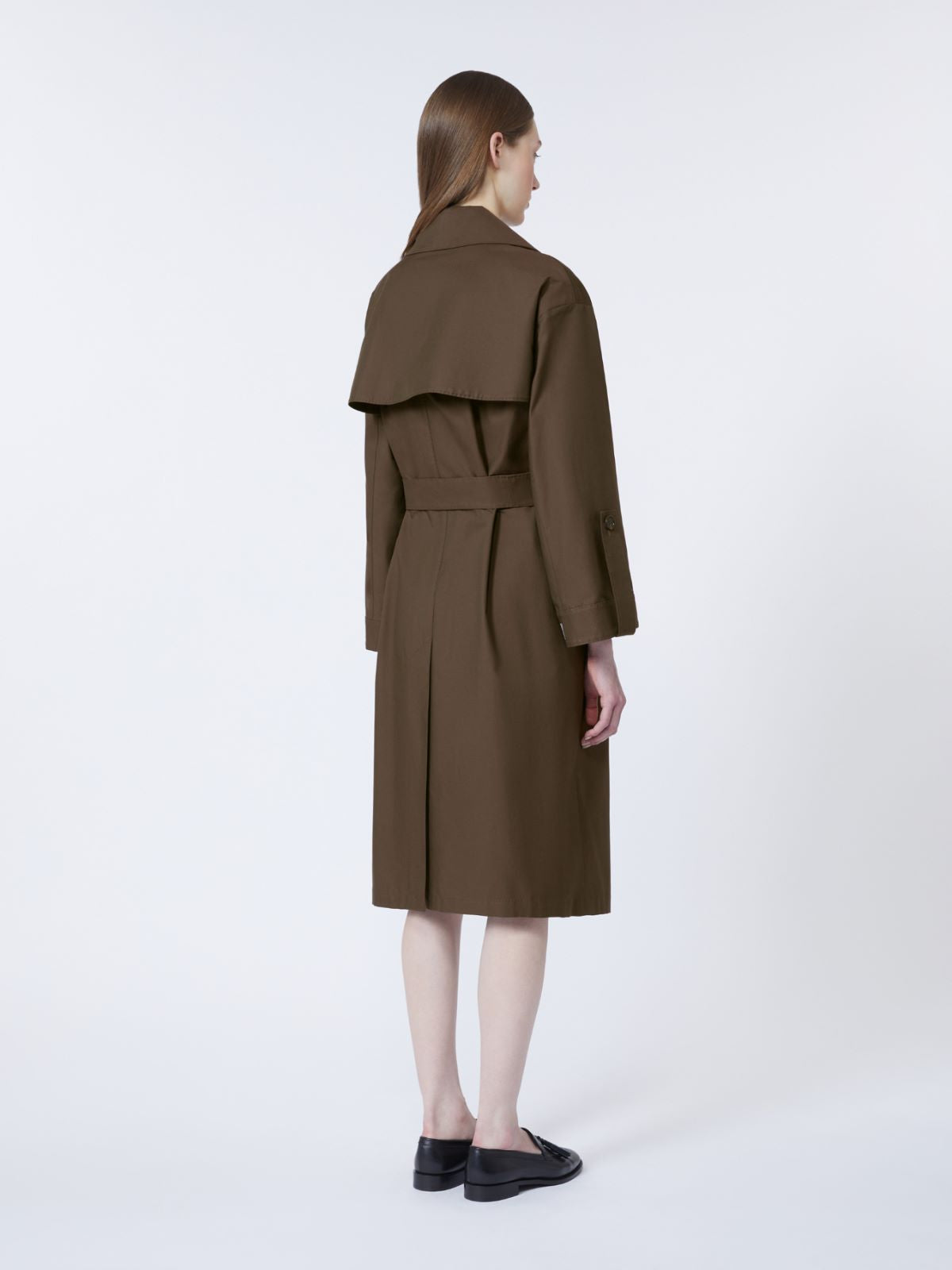 Belted water-repellent twill trench coat - Chocolate