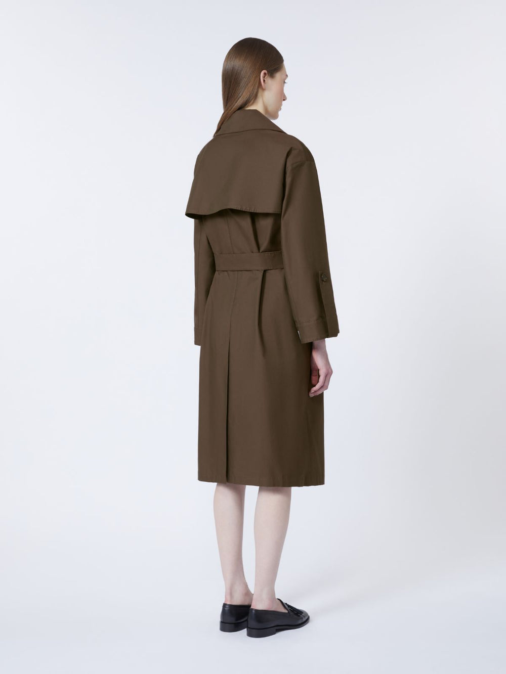 Belted water-repellent twill trench coat - Chocolate