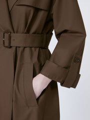 Belted water-repellent twill trench coat - Chocolate