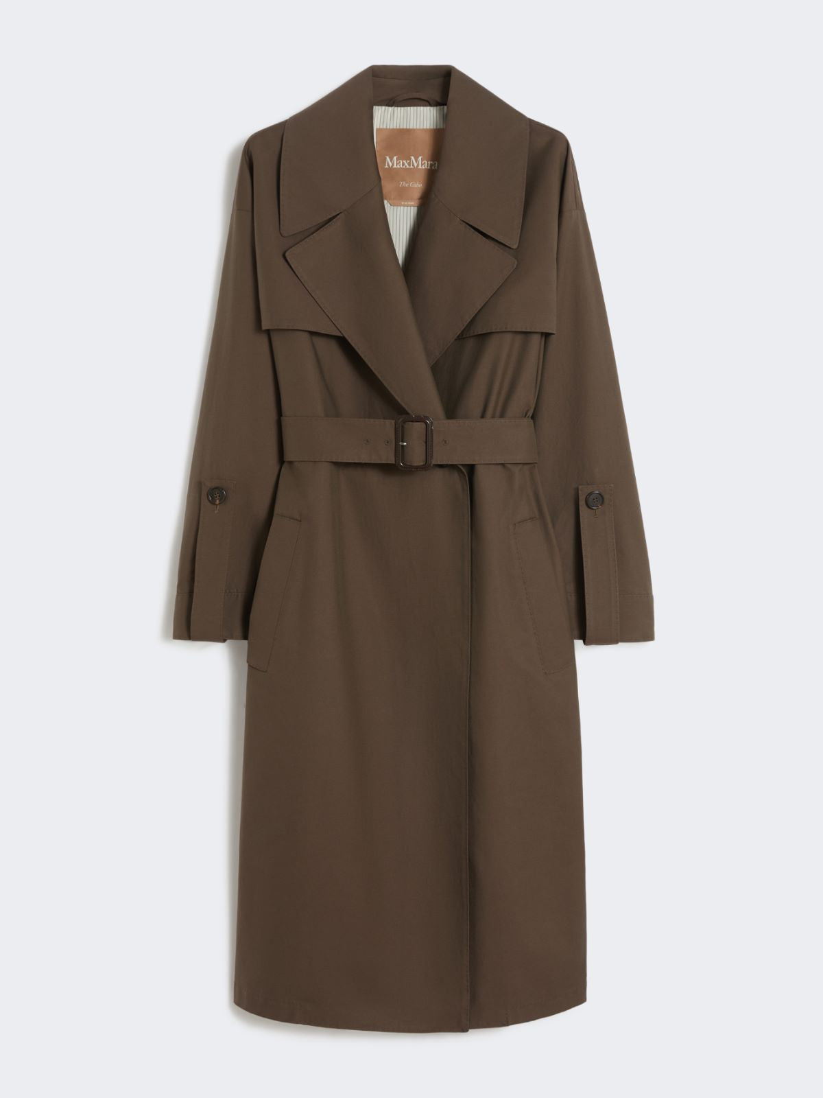 Belted water-repellent twill trench coat - Chocolate