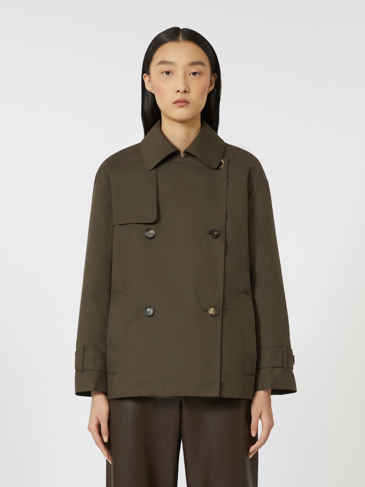 Double-breasted water-repellent cotton trench coat - Green