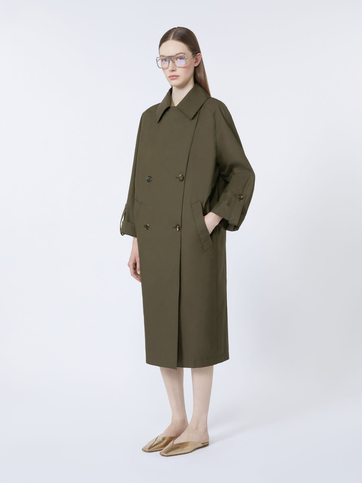 Water-repellent twill belted trench coat - Green