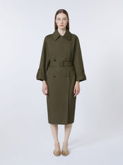 Water-repellent twill belted trench coat - Green