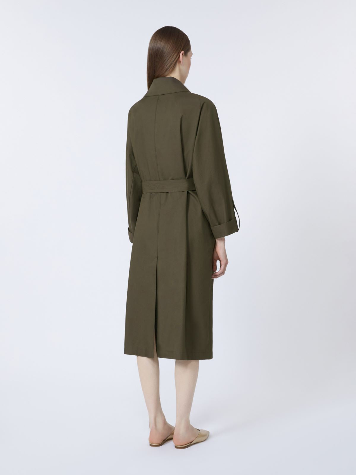 Water-repellent twill belted trench coat - Green