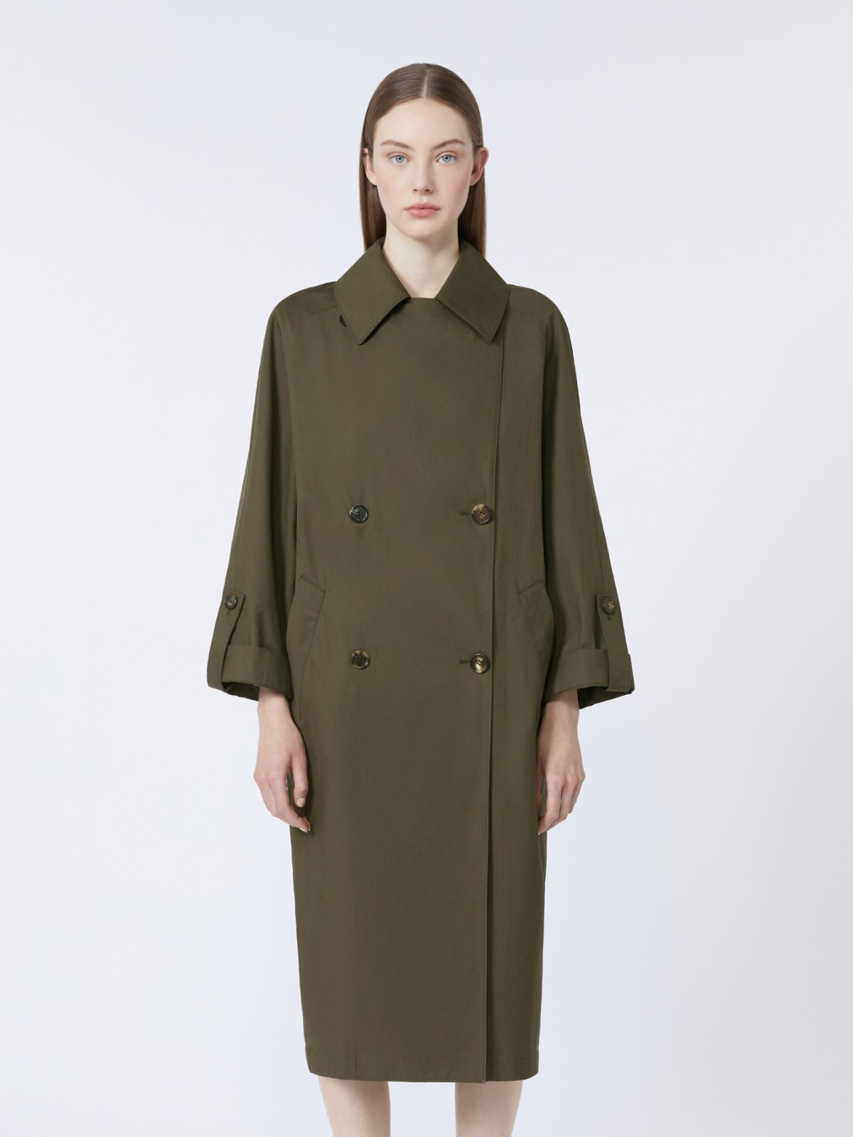 Water-repellent twill belted trench coat - Green