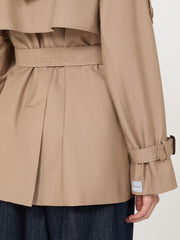 Short double-breasted trench coat in water-repellent cotton twill - Camel