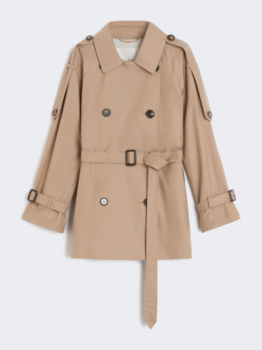 Short double-breasted trench coat in water-repellent cotton twill - Camel