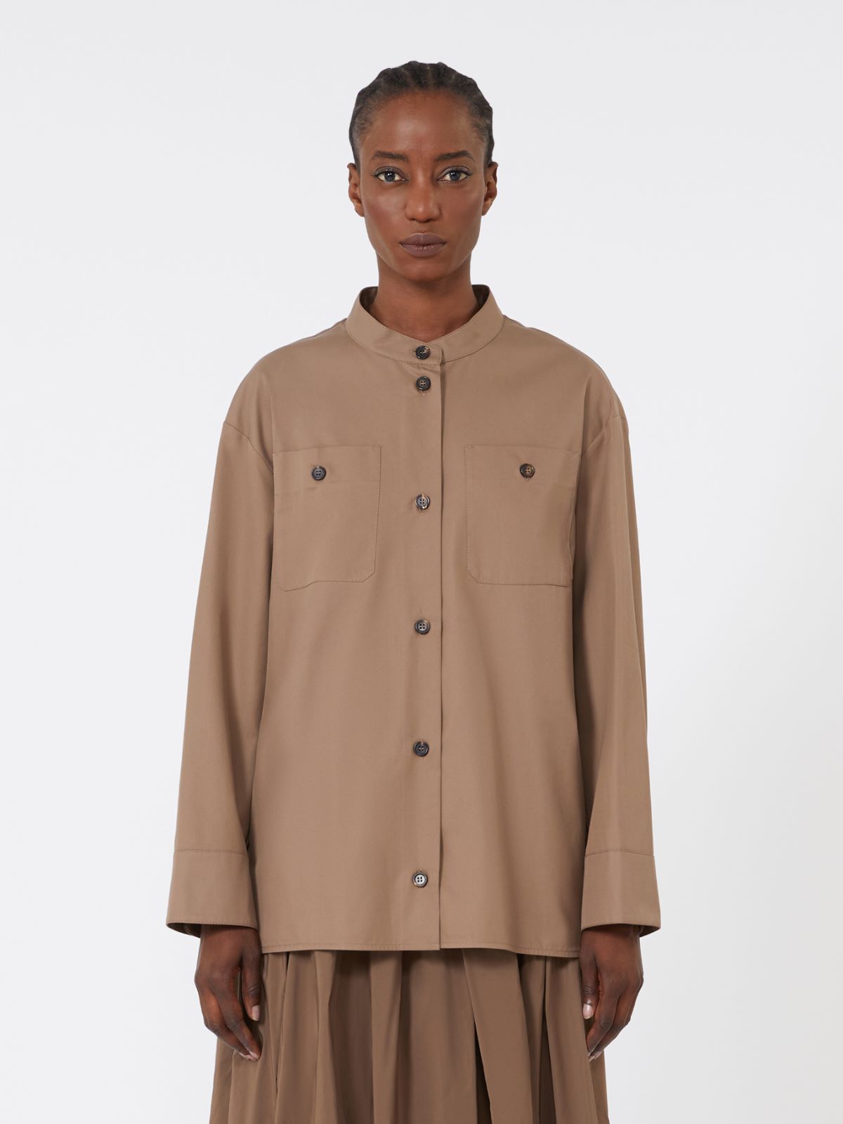 Cotton Mandarin-neck shirt - Brown