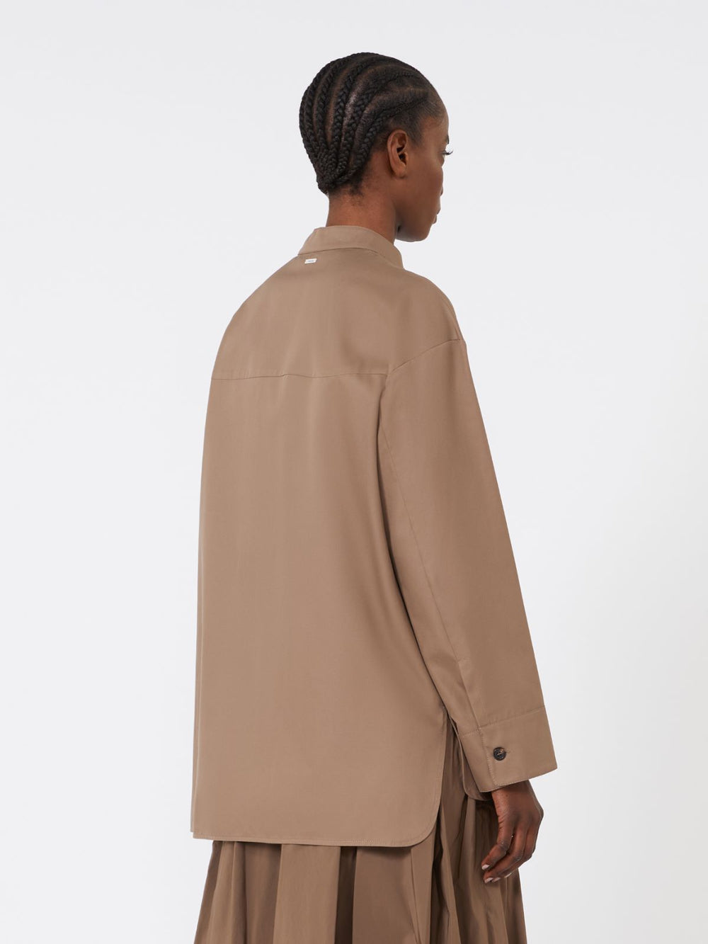 Cotton Mandarin-neck shirt - Brown