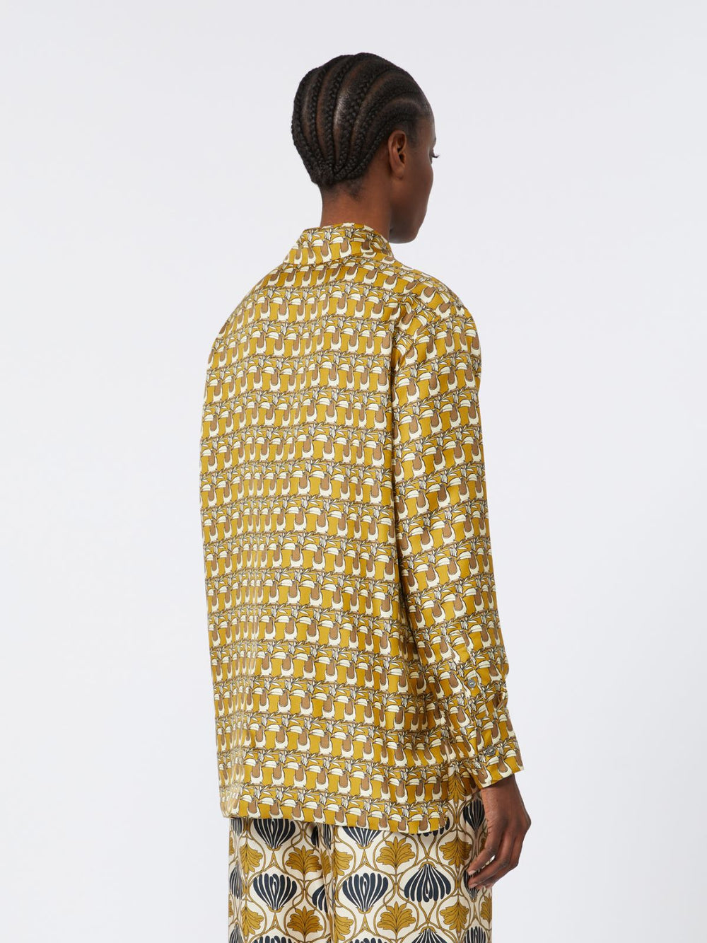 Reversible printed silk shirt - Mustard
