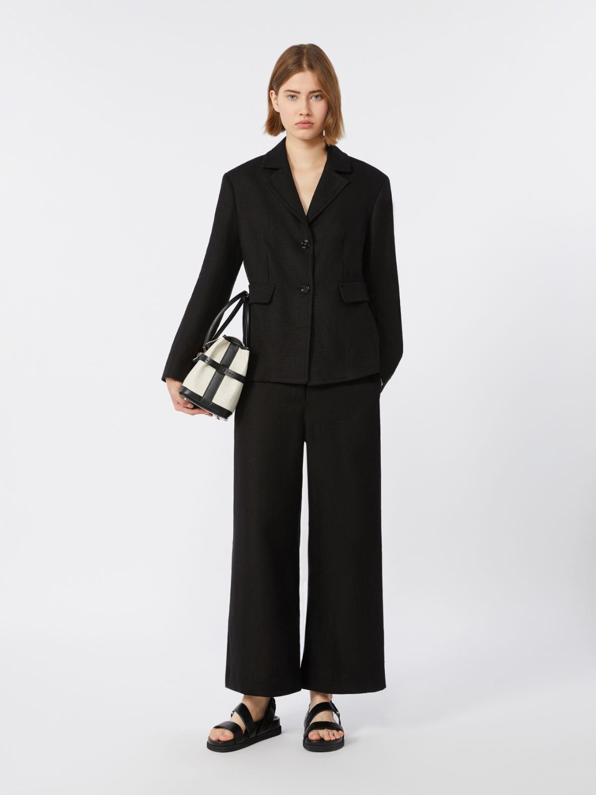 Stretch cotton and linen trousers - Black