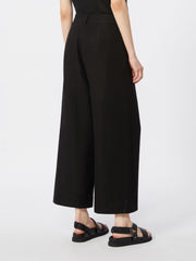 Stretch cotton and linen trousers - Black