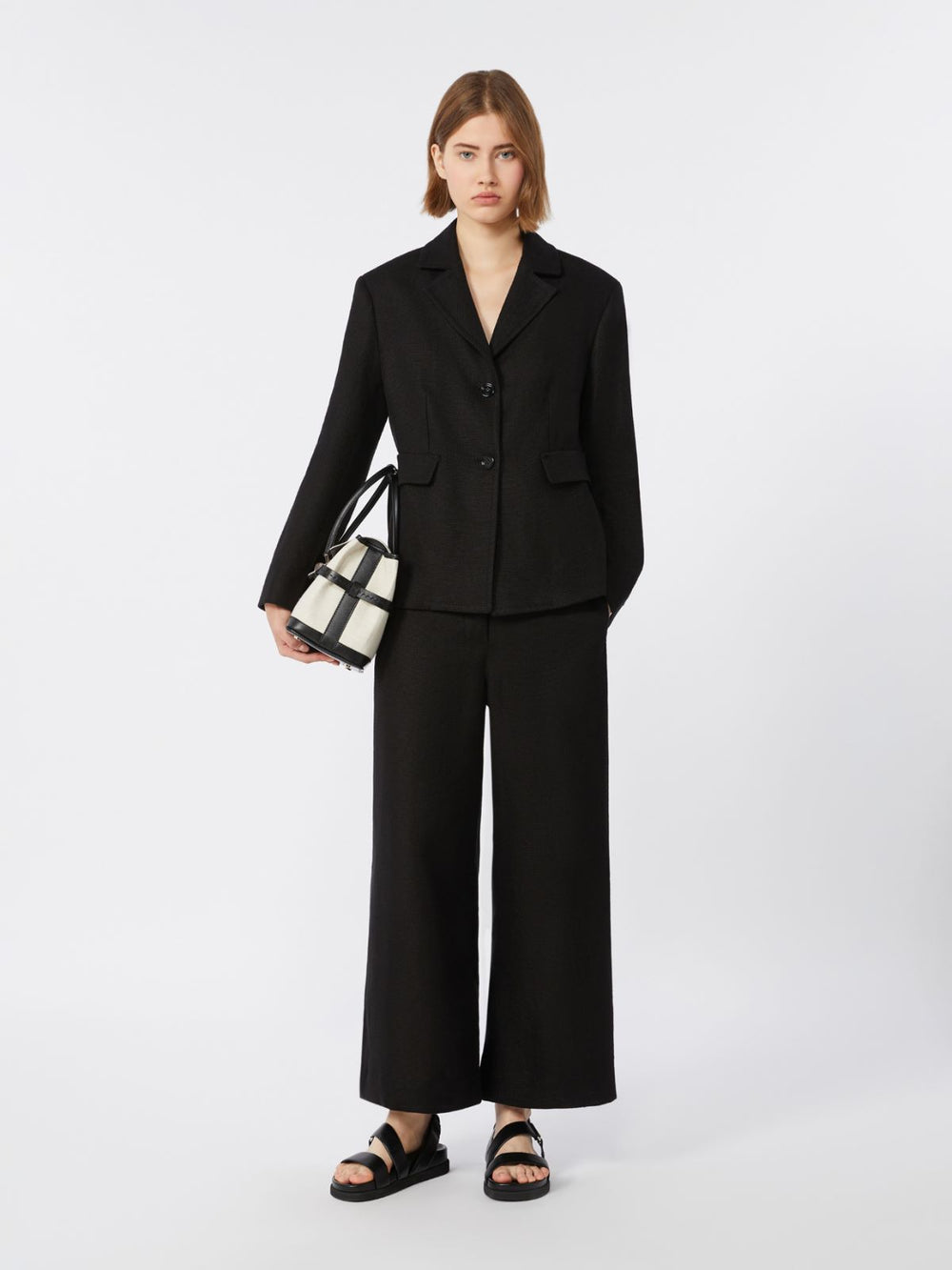 Stretch cotton and linen trousers - Black