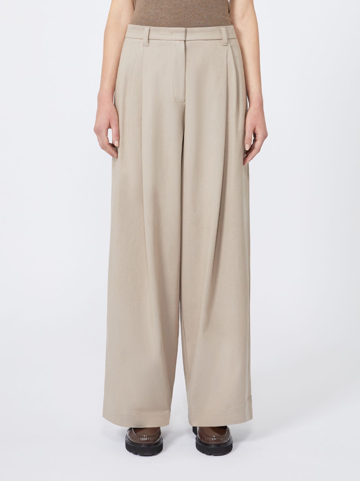 Stretch drill wide-leg trousers - Natural