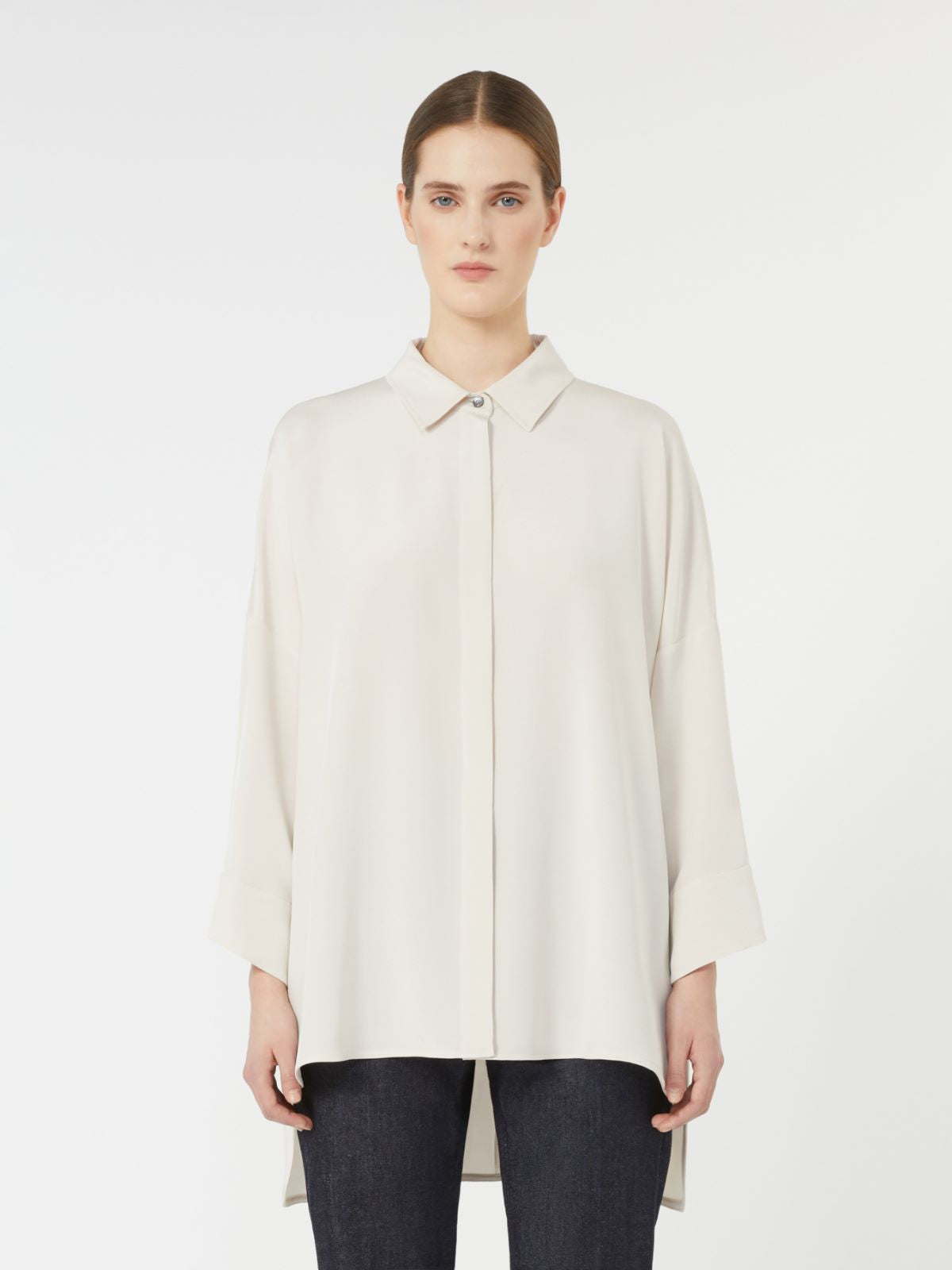 Oversized crepe de chine shirt - Optical white