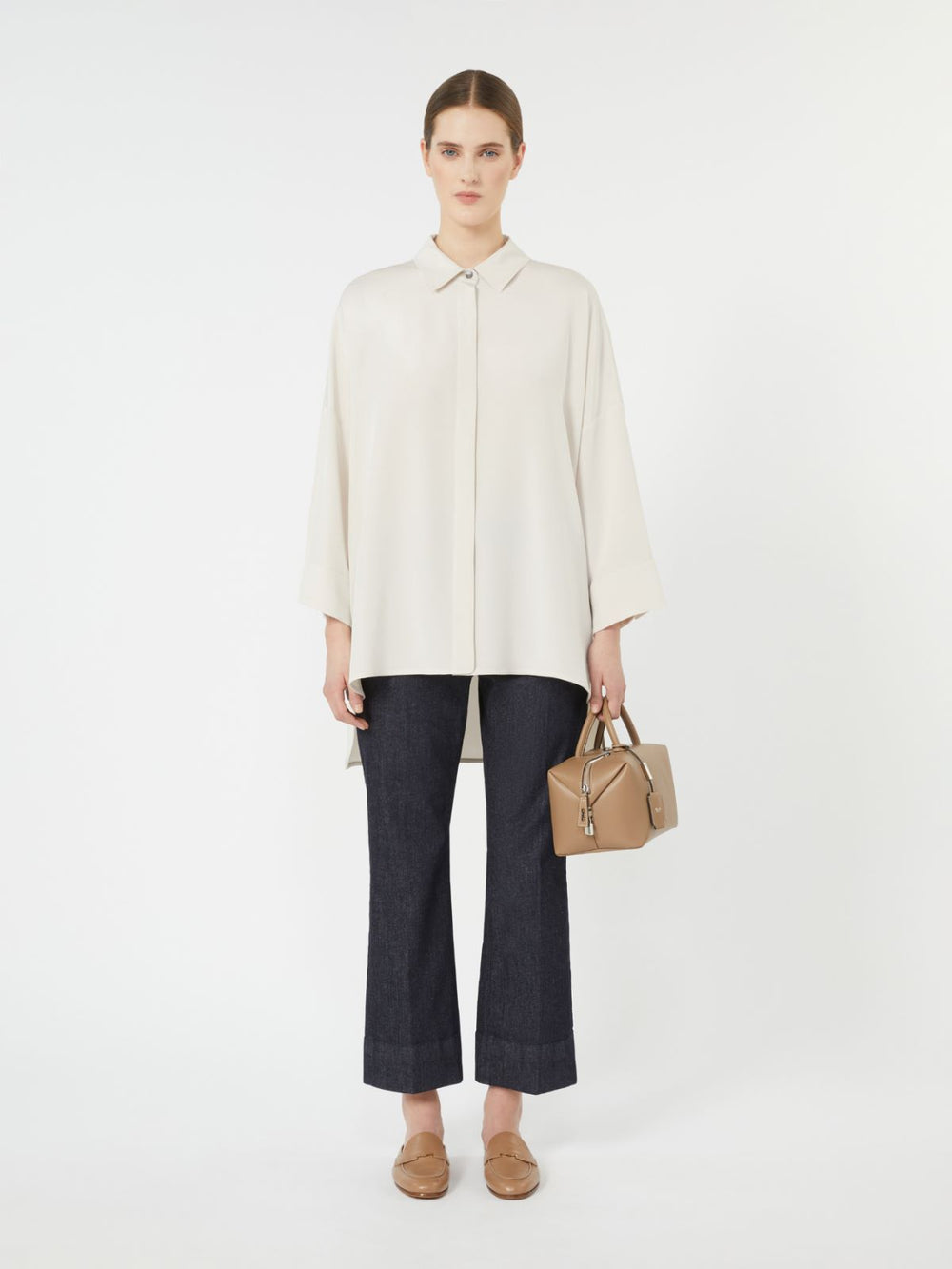 Oversized crepe de chine shirt - Optical white