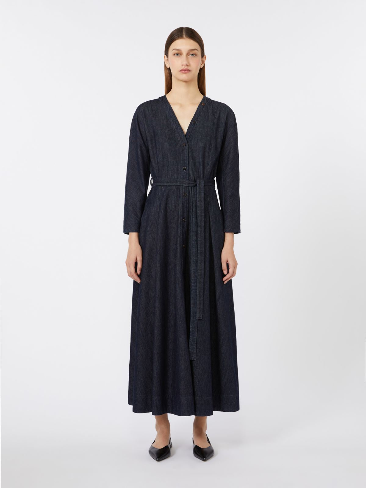 Abito in denim di cotone con cintura - Ultramarine