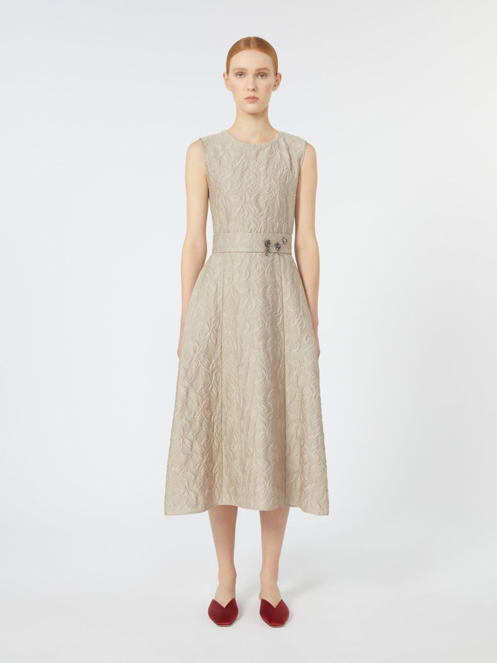 Belted jacquard dress - Beige