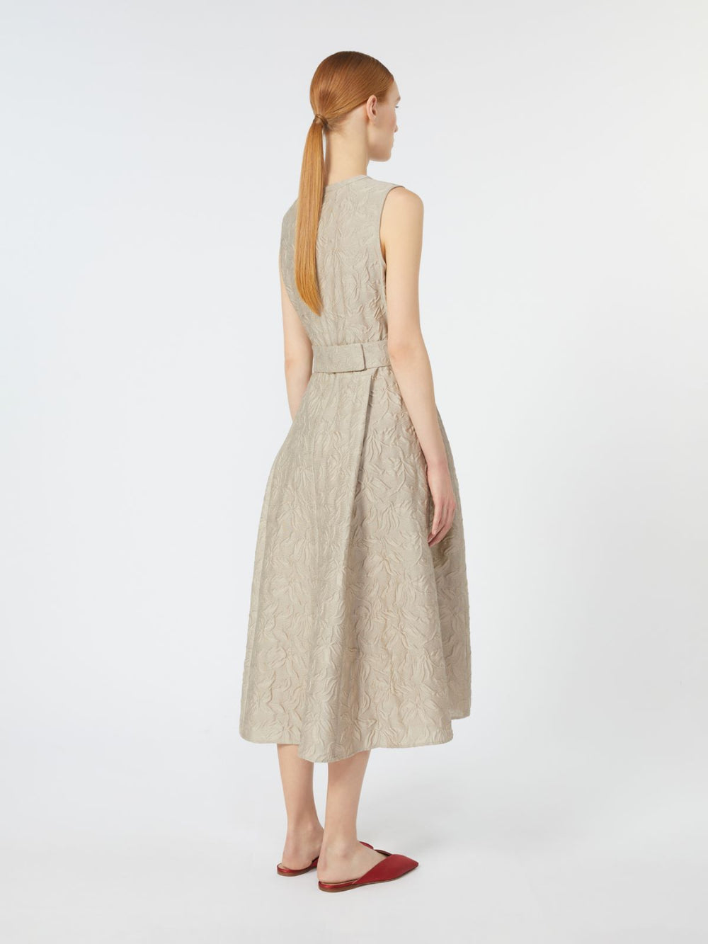 Belted jacquard dress - Beige