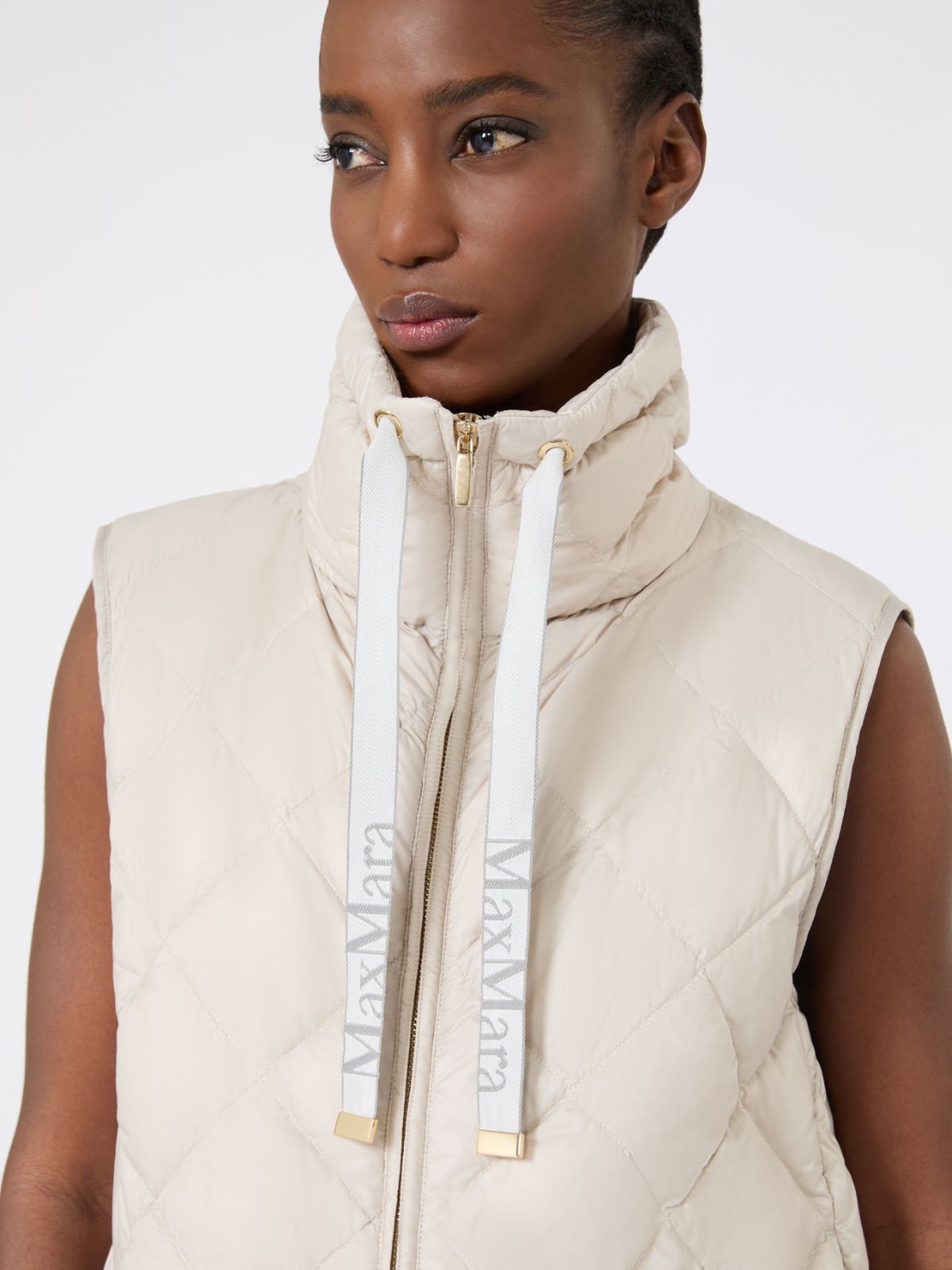 Padded water-repellent nylon canvas gilet - Sand