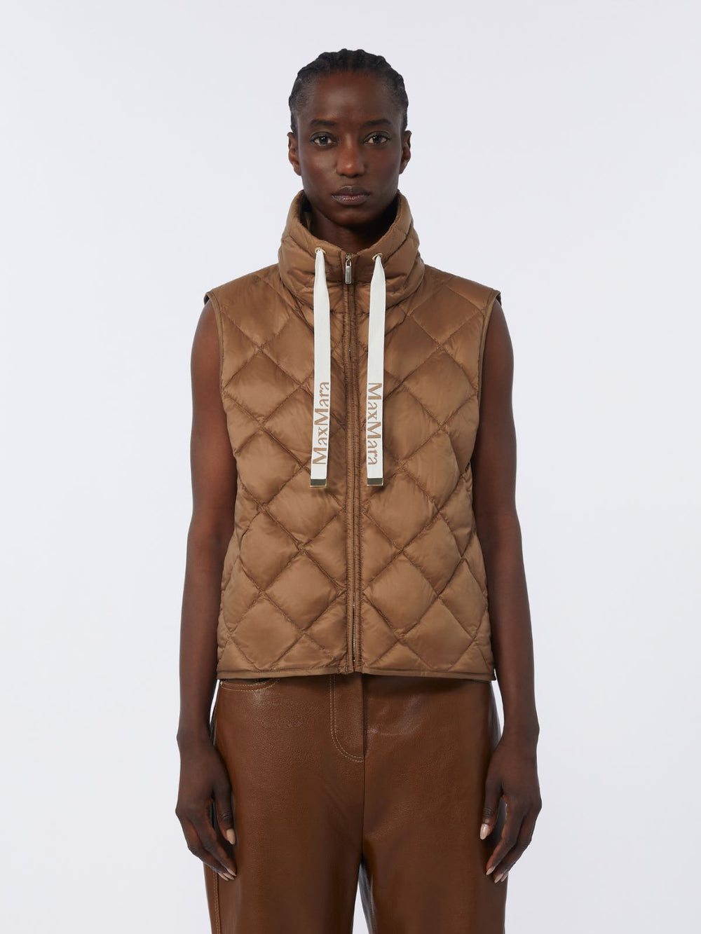 Padded water-repellent nylon canvas gilet - Caramel