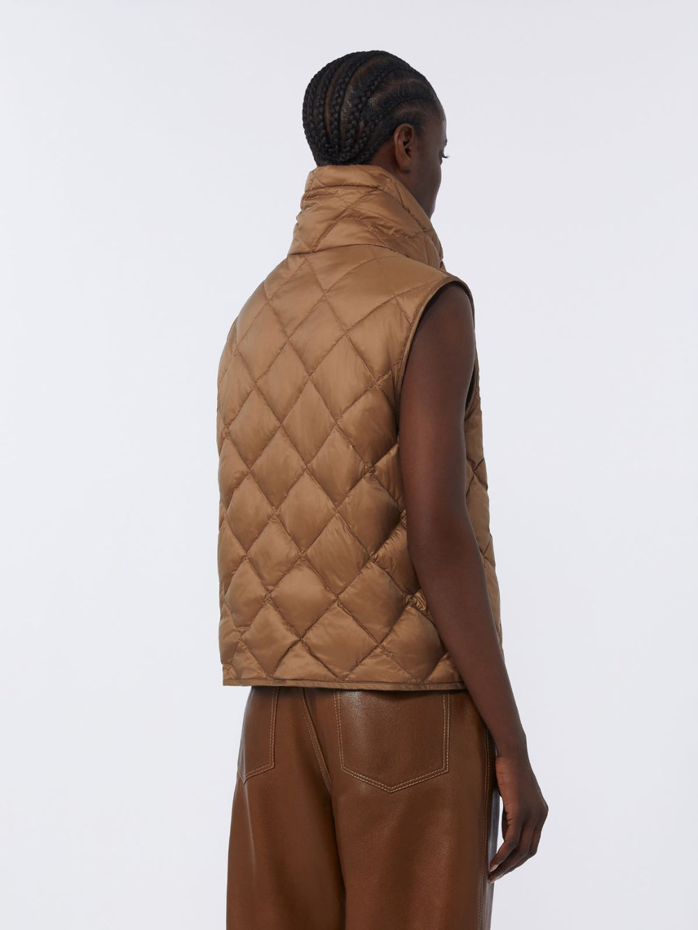 Padded water-repellent nylon canvas gilet - Caramel