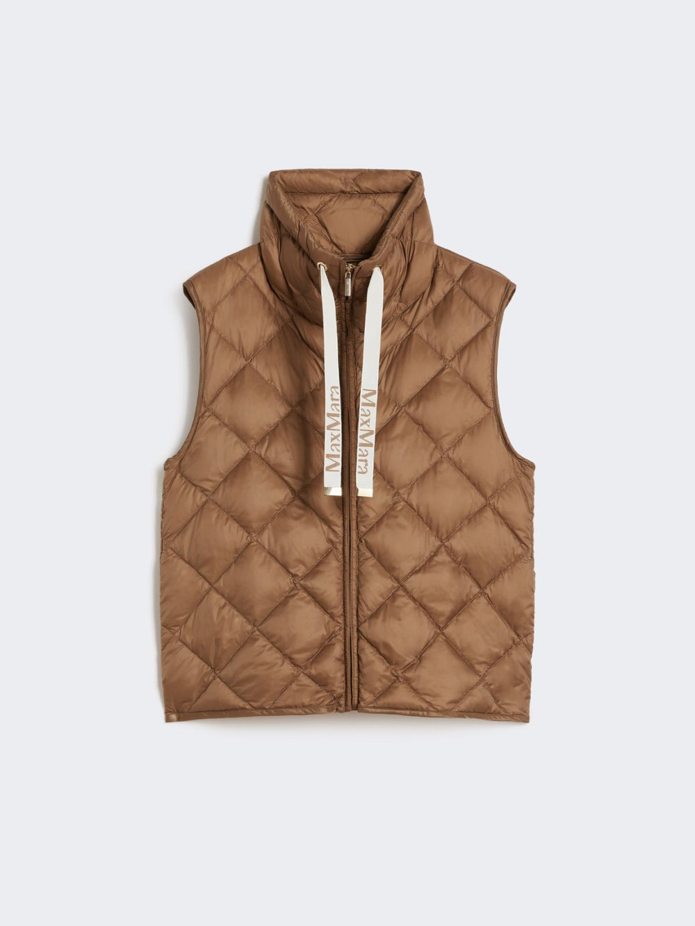 Padded water-repellent nylon canvas gilet - Caramel
