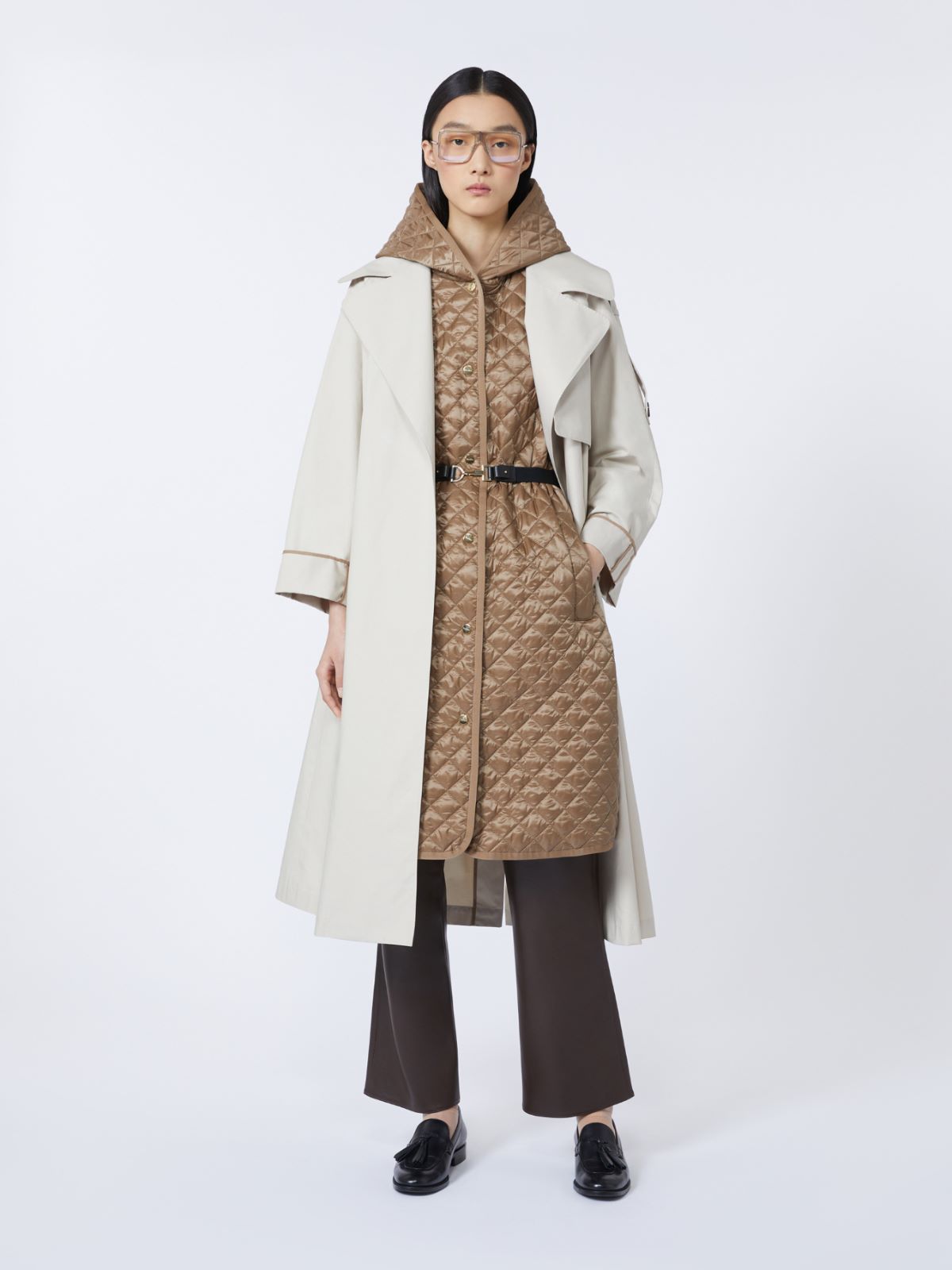 Long water-repellent canvas padded gilet - Hazelnut brown