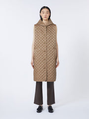 Long water-repellent canvas padded gilet - Hazelnut brown