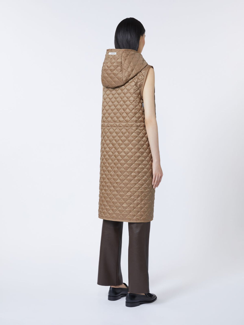 Long water-repellent canvas padded gilet - Hazelnut brown